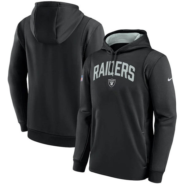 Men's Las Vegas Raiders Black Sideline Stack Performance Pullover Hoodie 002 - Click Image to Close